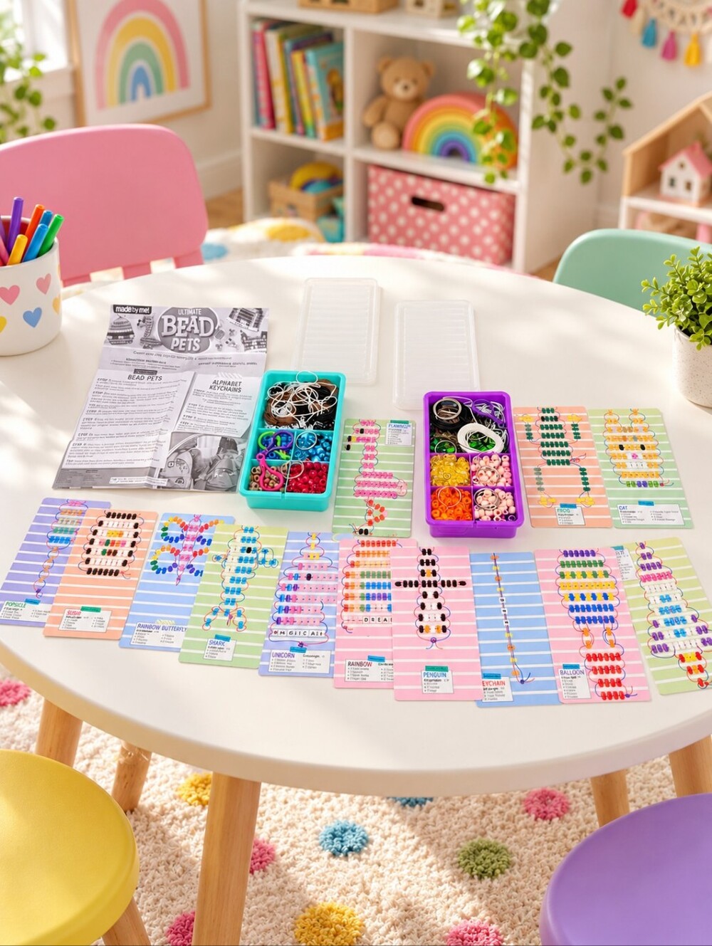 Ultimate Bead Pets craft kit colorful beads, cords, keychain rings, storage